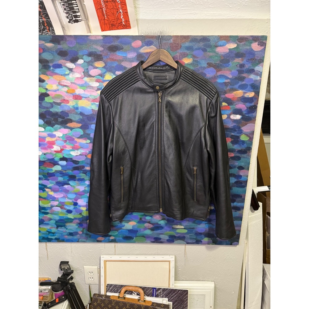 Wilsons Leather M. Julian Black Leather Cafe Racer Moto Jacket Large